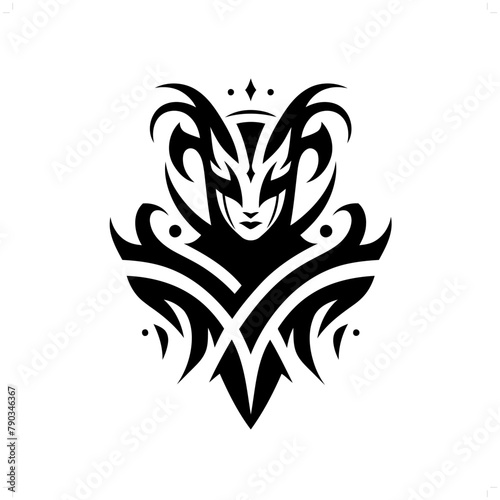 pantomim; jester in modern tribal tattoo, abstract line art of people, minimalist contour. Vector