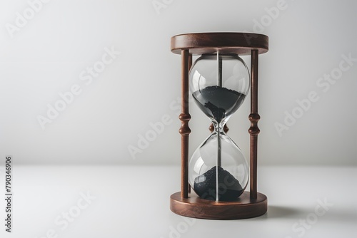 Minimalist hourglass stands gracefully against a white background