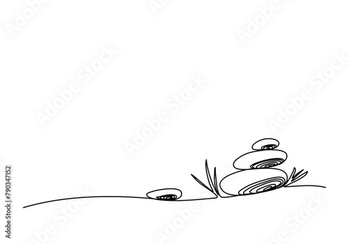 Pebble stones, one line drawing vector illustration.