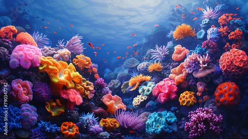 Dive into the depths of a coral reef  where vibrant hues and intricate formations create an underwater paradise.