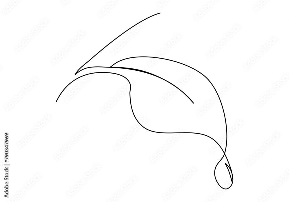 Drop of water dripping off a leaf. One line drawing vector illustration. Drop of water dripping off a leaf. One line drawing vector illustration.