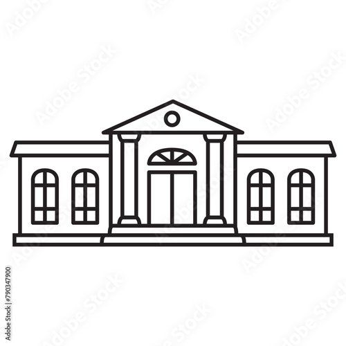Government and education buildings.City hall building.Web line icon.Bank building.Museum line icon.Classic greek architecture.Outline vector illustration.Isolated on white background.