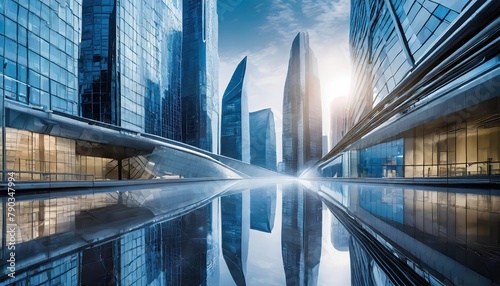 Modern skyscrapers of a smart city, futuristic financial district, graphic perspective