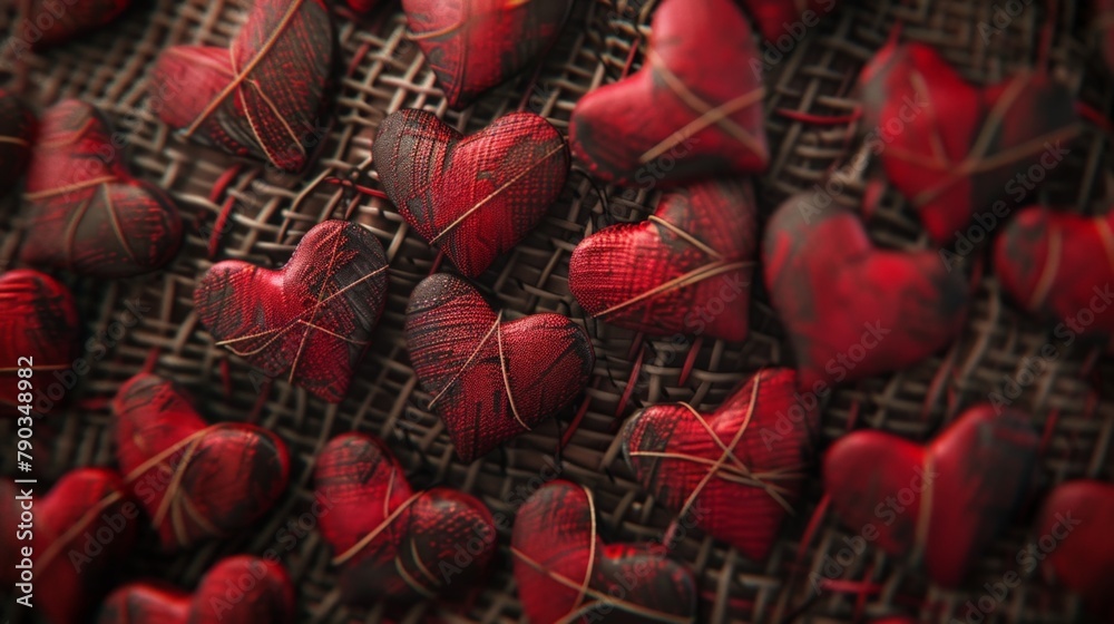 Bunch of red hearts tied with twine Bunch of red hearts tied with twine