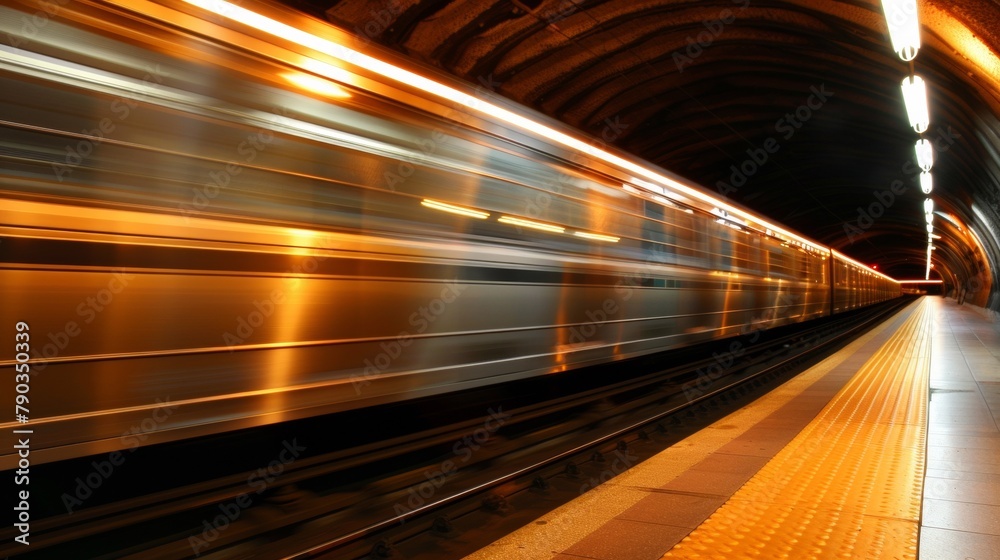 A train is moving through a tunnel at night, AI A train is moving through a tunnel at night, AI