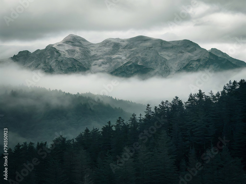 Niebla en la montaña, paisaje místico