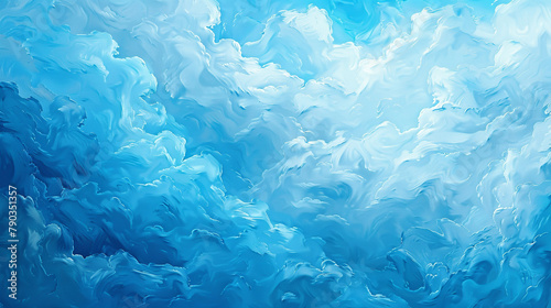 A tranquil blue sky texture cloud abstract art from a peaceful original painting for abstract background in blue white color detailed Cloudscape. 