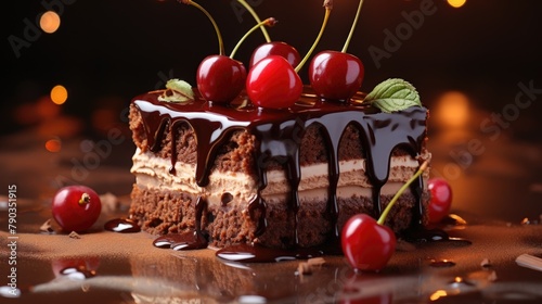 Decadent Chocolate Cherry Layer Cake with Glossy Glaze and Fresh Cherries