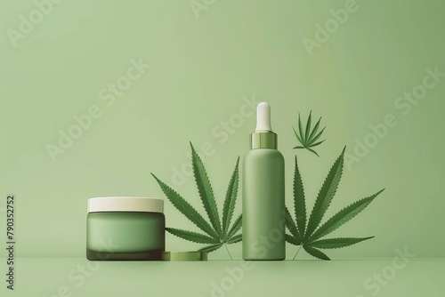 Medicative Cbd Oil Dropper: Product Design for Stress Relief, Marijuana Bud Mockup with Cannabitriol for Anxiety Alleviation. photo
