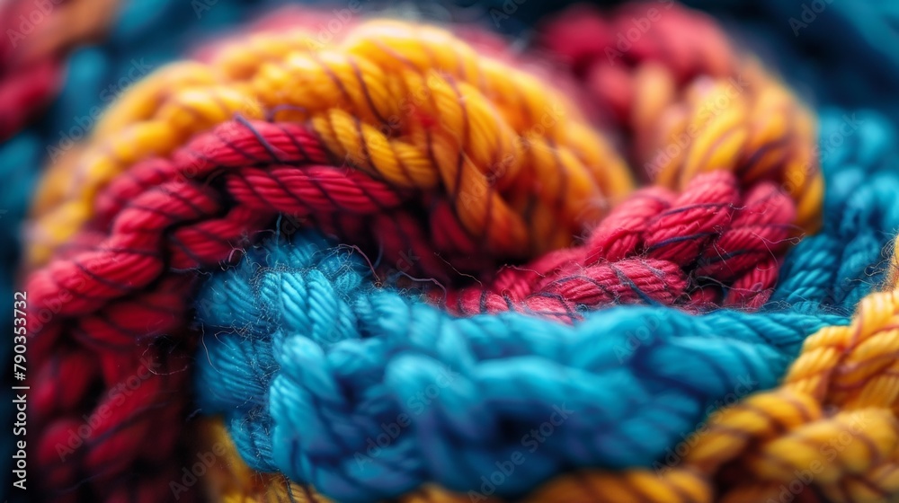 A close up of a colorful yarn ball with different colors, AI