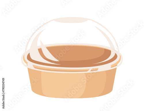 Paper or cardboard packaging bowl with lid for fast food takeaway meal vector illustration isolated on white background