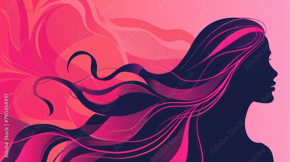 A woman with flowing hair is silhouetted against a pink background. A woman with flowing hair is silhouetted against a pink background.