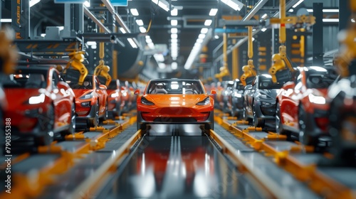 A car is being built in a factory