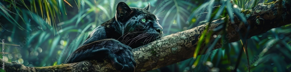 black panther lurking in the jungle.