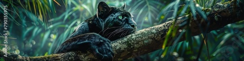 black panther lurking in the jungle. photo