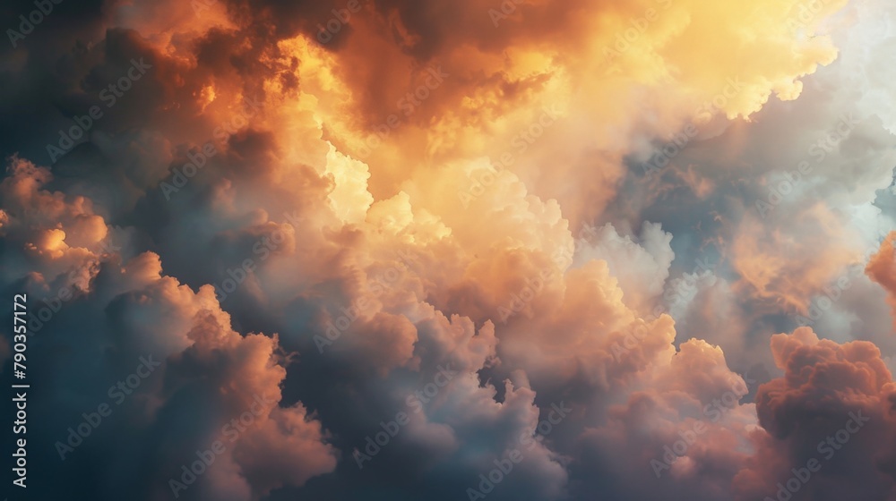 A plane flies in orange and blue cloudy sky A plane flies in orange and blue cloudy sky