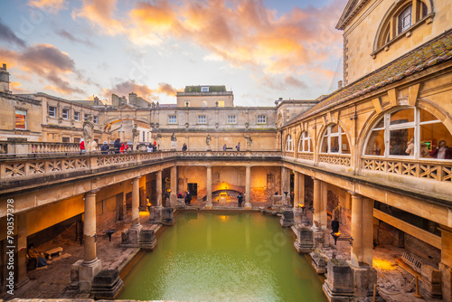 Historical roman bathes in Bath city, England