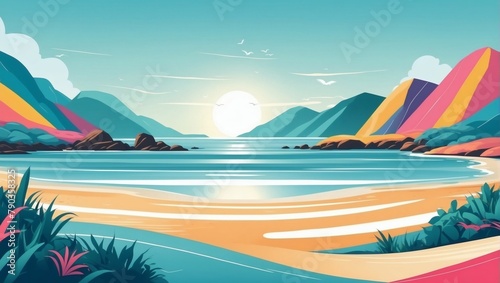 Colorful striped art vector background. Minimalistic beach landscape concept. Abstract coastal background.