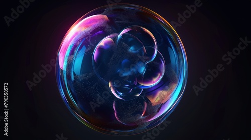 3d render transparent sphere glass bubble with holographic effect on black background. AI generated © MUCHIB
