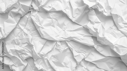 Top view detailed crumpled white paper sheet texture abstract background. AI generated image photo
