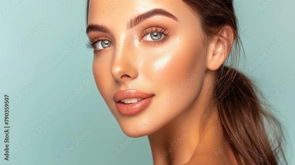 A woman with a ponytail and brown eyes is posing, AI A woman with a ponytail and brown eyes is posing, AI