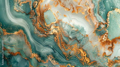 An abstract fusion of mint green and goldenrod, reflecting the depth and detail of a luxurious marble texture. 