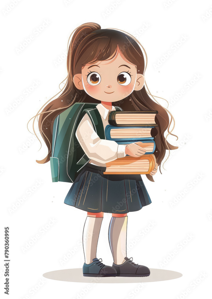 little girl schoolgirl with a backpack and books on a white background, illustration, school, education, study, child, kid, portrait, drawing, reading, library, smart person little girl schoolgirl with a backpack and books on a white background, illustration, school, education, study, child, kid, portrait, drawing, reading, library, smart person
