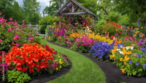 A vibrant garden filled with blooming flowers of e upscaled 2