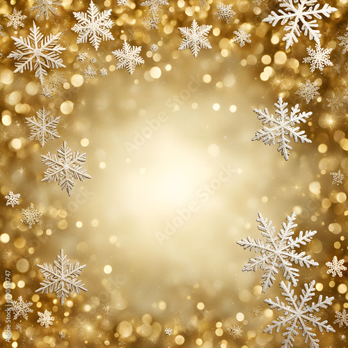 winter golden holiday background with snowflakes