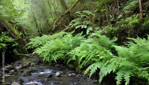 Vibrant green ferns growing alongside a bubbling c upscaled 4