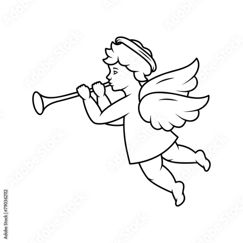 Herald angel blowing trumpet. Angel with a wings. Valentine's day. Vector illustration.
