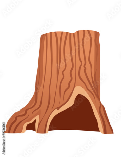 Brown tree hollow trunk vector illustration isolated on white background