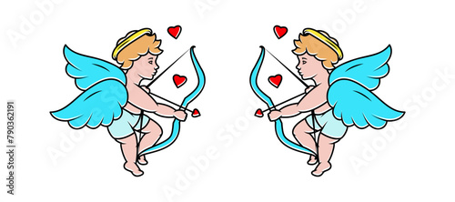 Love cupids. Cherub silhouette. Valentine's day. Love symbol. Vector illustration.