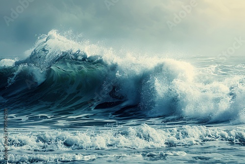 Powerful ocean wave crashing against the shore 