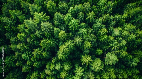 Aerial top view of green trees in forest. Drone view of dense green tree captures CO2. Green tree nature background for carbon neutrality and net zero emissions concept. © Otseira
