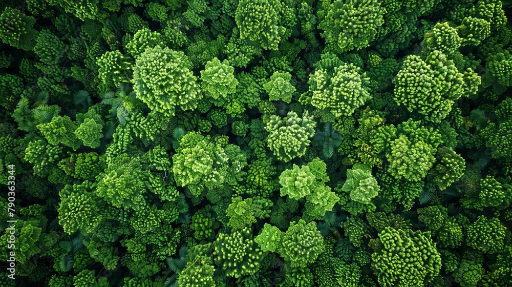 Aerial top view of green trees in forest. Drone view of dense green tree captures CO2. Green tree nature background for carbon neutrality and net zero emissions concept. Aerial top view of green trees in forest. Drone view of dense green tree captures CO2. Green tree nature background for carbon neutrality and net zero emissions concept.