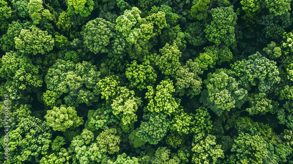 Aerial top view of green trees in forest. Drone view of dense green tree captures CO2. Green tree nature background for carbon neutrality and net zero emissions concept. Aerial top view of green trees in forest. Drone view of dense green tree captures CO2. Green tree nature background for carbon neutrality and net zero emissions concept.