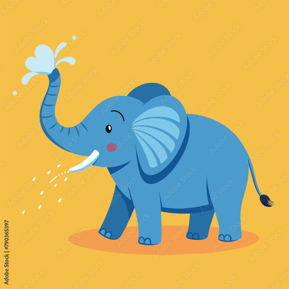 Fototapeta premium An elephant playfully spraying water from its trunk, An elephant spraying water from its trunk playfully, Simple and minimalist flat Vector Illustration