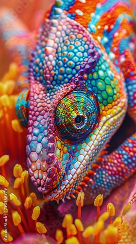 Chameleon on the Flower Beautiful Extreme Close-Up