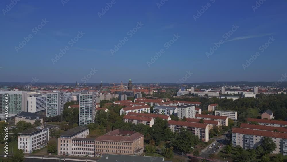 Dresden train station in urban landscape. Nice aerial top view flight drone Dresden train station in urban landscape. Nice aerial top view flight drone