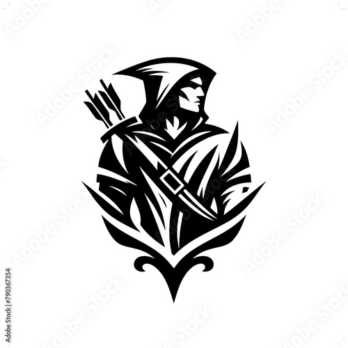  robinhood in modern tribal tattoo, abstract line art of people, minimalist contour. Vector