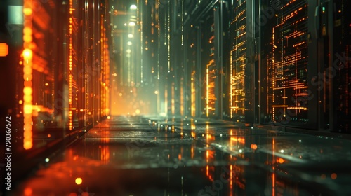 Futuristic Data Center Corridor with Glowing Servers