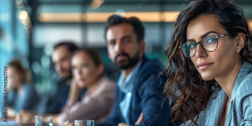 Group of people sitting at a table with glasses on it and one woman looking at the camera with a serious look on her face Group of people sitting at a table with glasses on it and one woman looking at the camera with a serious look on her face