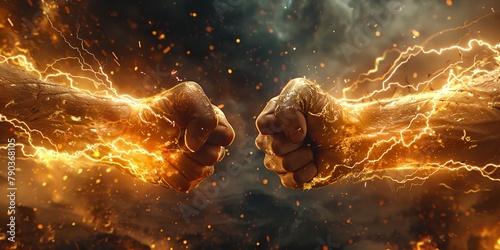 Two fists covered flames, conflict and fight allegory