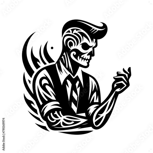 rock and roll; rockabilly in modern tribal tattoo, abstract line art of people, minimalist contour. Vector