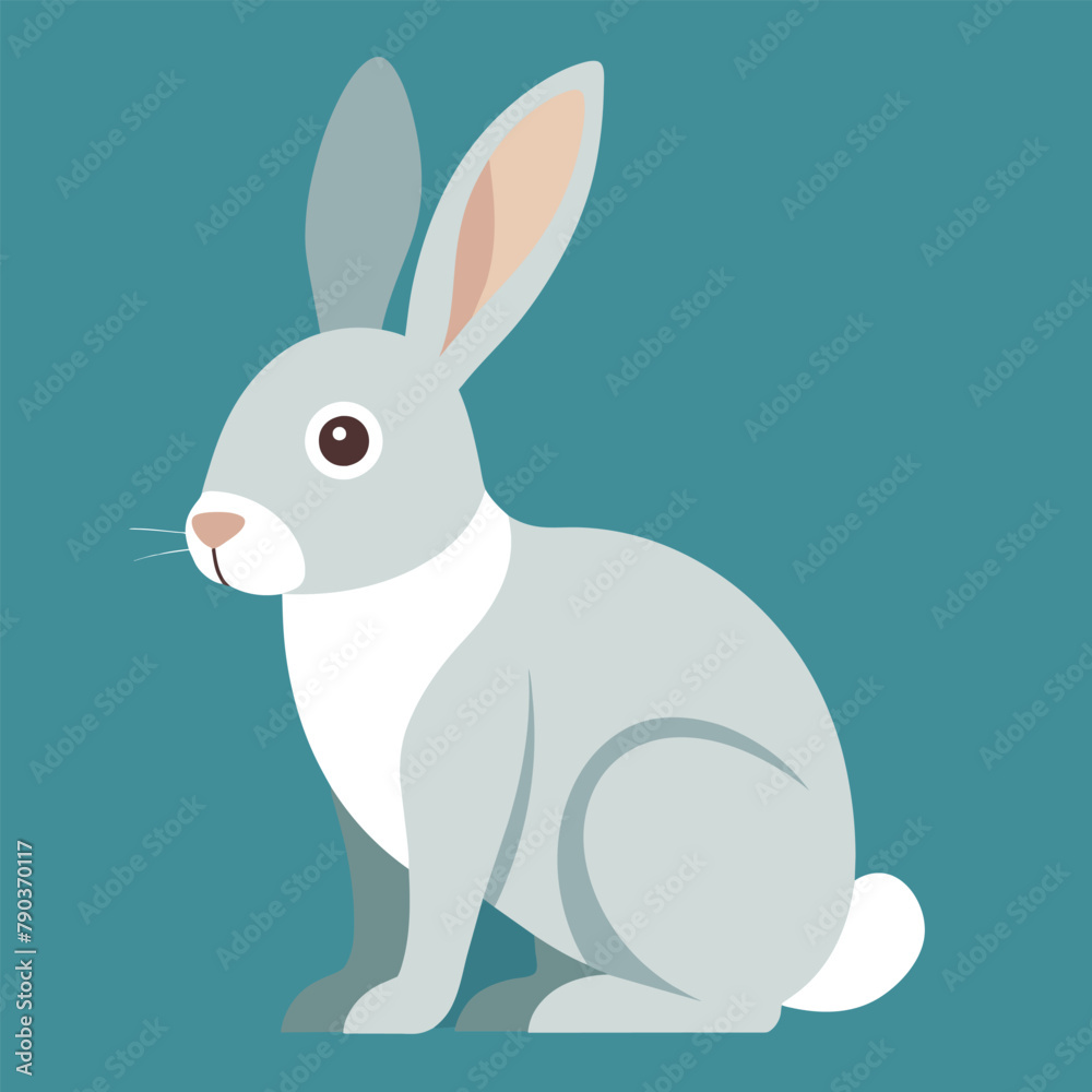 Fototapeta premium A gray rabbit is seated on a bright blue backdrop, Clean and crisp vector art of a rabbit in a flat, simplistic style, Simple and minimalist flat Vector Illustration