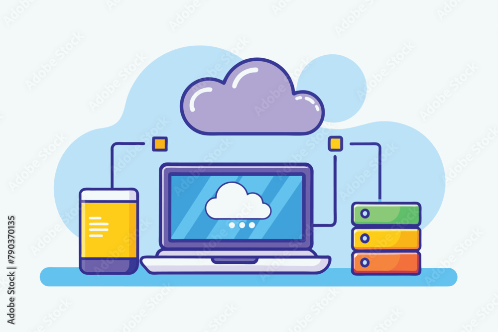 A laptop with a cloud symbol above it, representing cloud data backup and storage, cloud data backup with laptop, Simple and minimalist flat Vector Illustration A laptop with a cloud symbol above it, representing cloud data backup and storage, cloud data backup with laptop, Simple and minimalist flat Vector Illustration