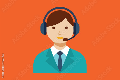 Man Wearing Headset With Microphone, client assistance call center hotline operator consultant customer service manager, Simple and minimalist flat Vector Illustration