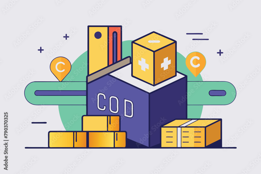 A cardboard box and boxes stacked on top of each other, COD package transactions, Simple and minimalist flat Vector Illustration A cardboard box and boxes stacked on top of each other, COD package transactions, Simple and minimalist flat Vector Illustration