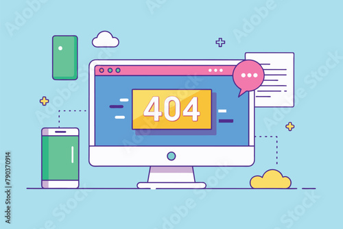 Computer Screen Showing Repeated Number Forty Error, computer screen error page 404 no internet connected, Simple and minimalist flat Vector Illustration